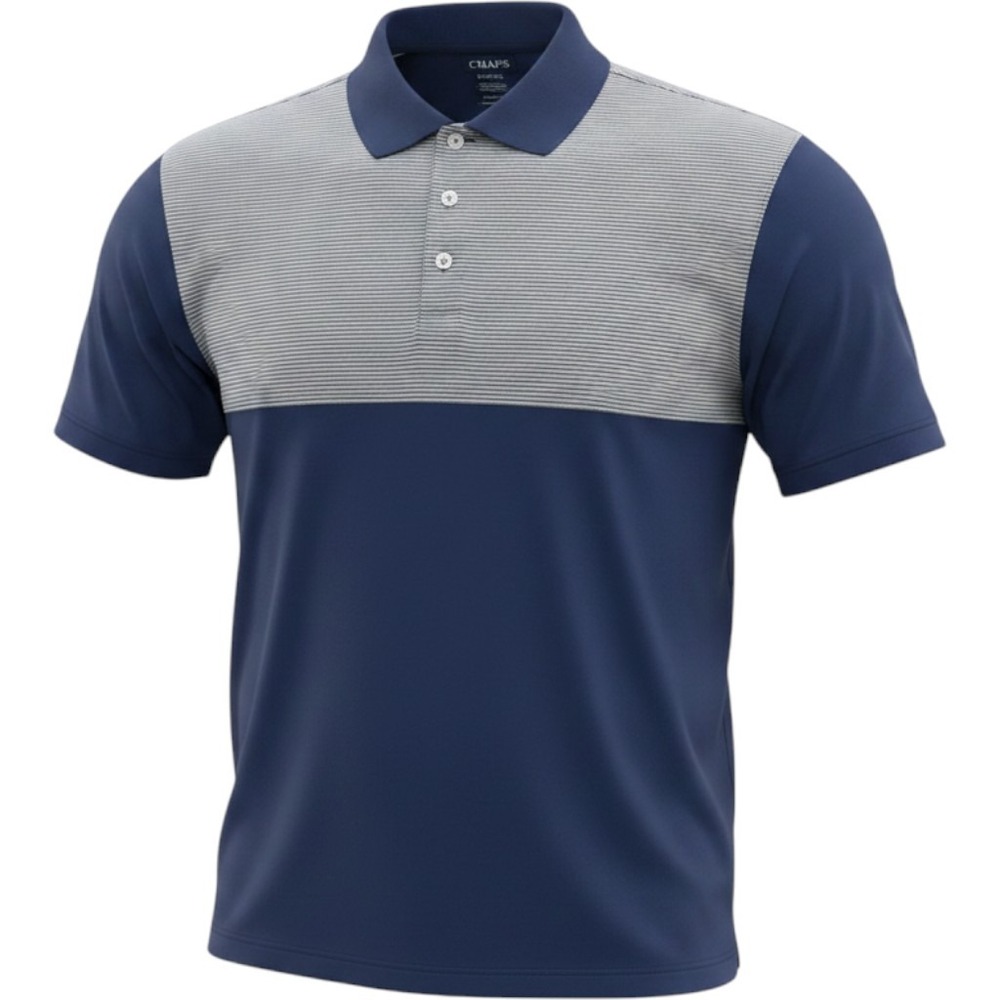 Chaps Golf Mens XL Blue Striped Colorblock Performance Polo Shirt Athletic